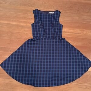 Blue plaid sleeveless circle swing dress